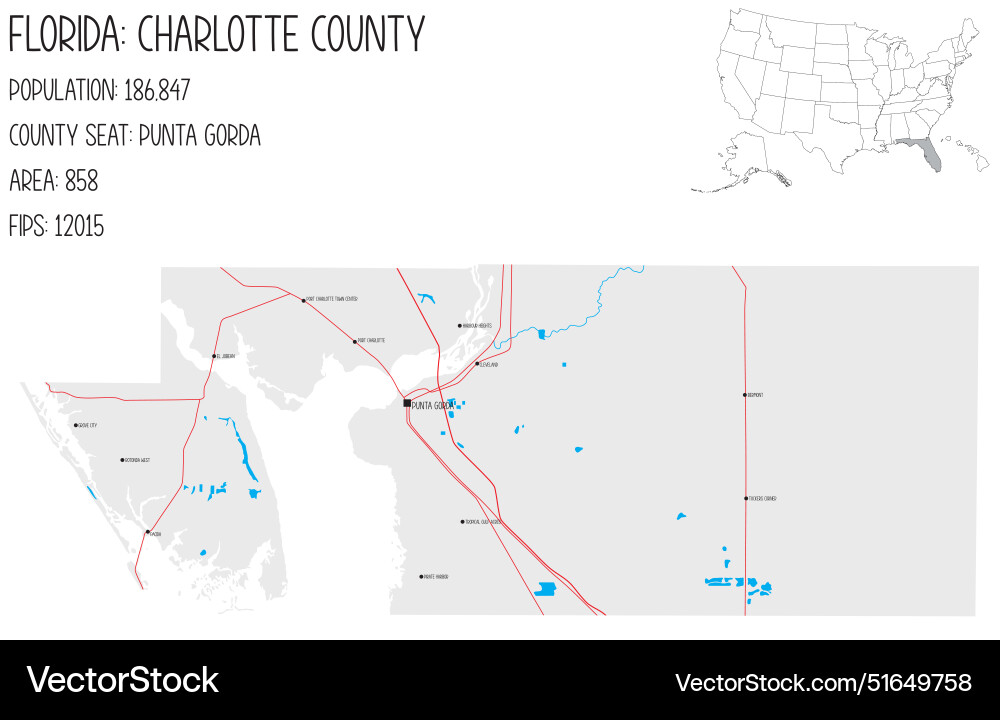 Map of charlotte county in florida - Map Of Charlotte County In Florida Usa Vector 51649758 