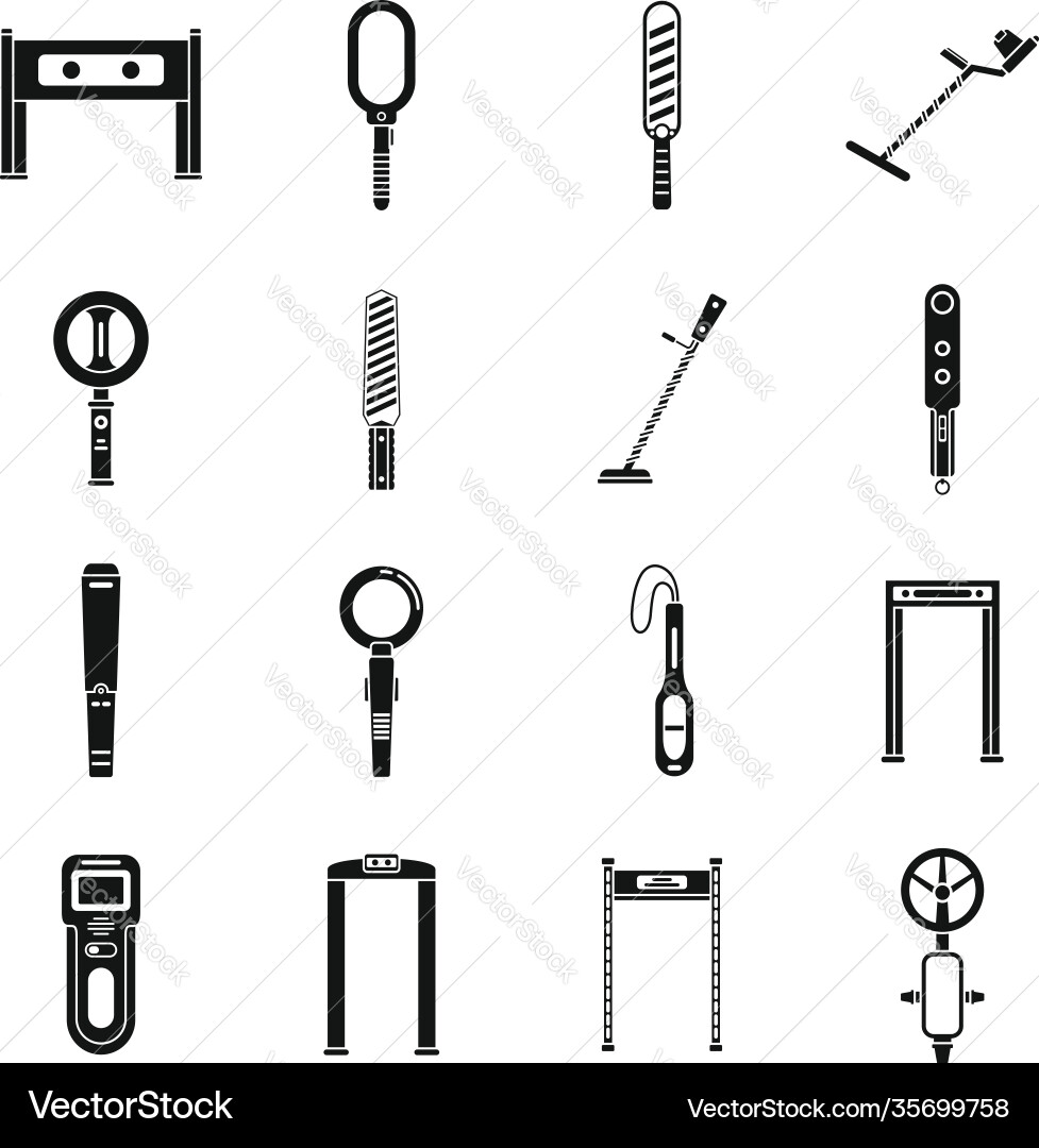 Metal detector access icons set simple style Metal detector access icons set simple style vector image