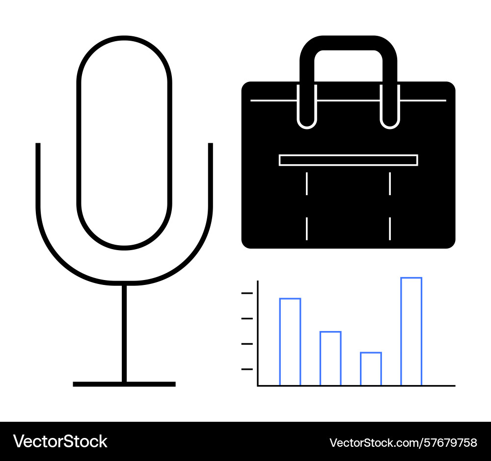 Microphone briefcase and bar graph representing Vector Image