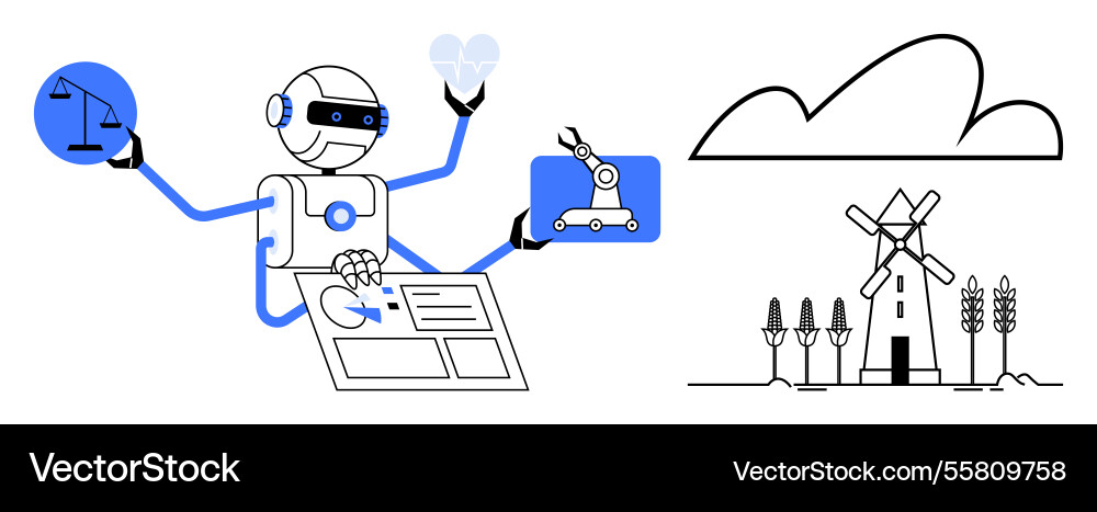 Multifunctional robot integrating technology Multifunctional robot integrating technology Vector Image