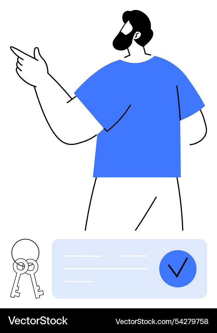 Person pointing with keys document and check Person pointing with keys document and check vector image