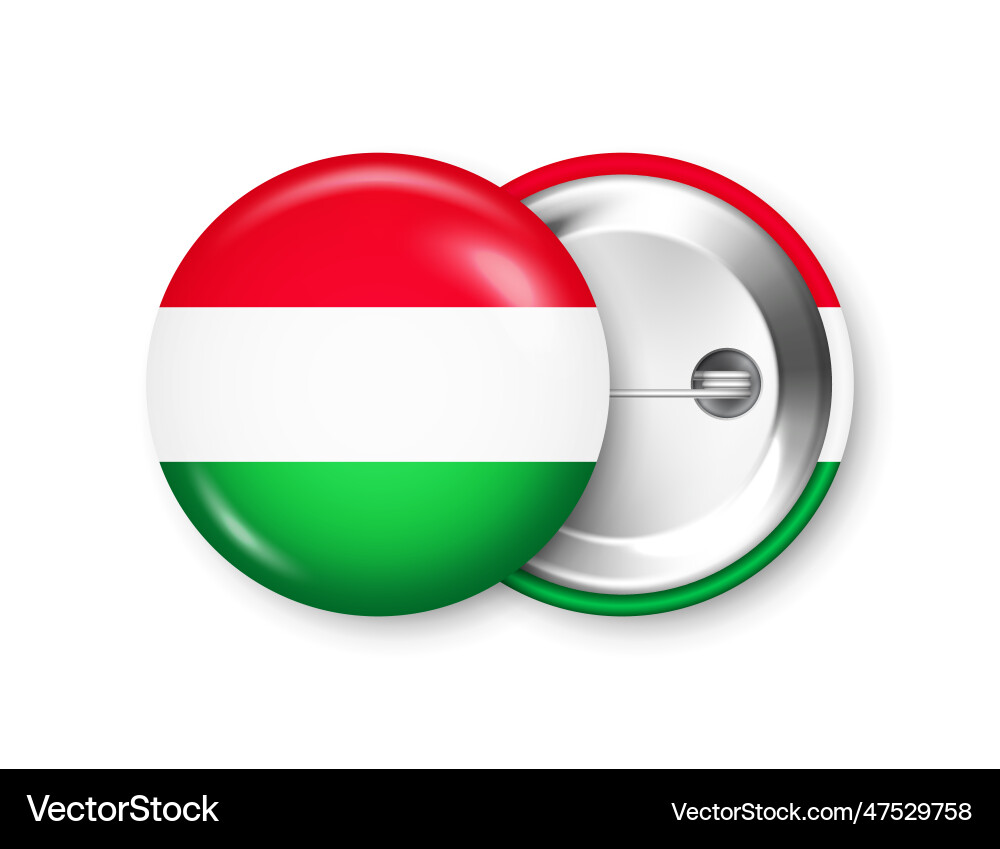 Realistic button badge with printed hungarian flag Realistic button badge with printed hungarian flag vector image