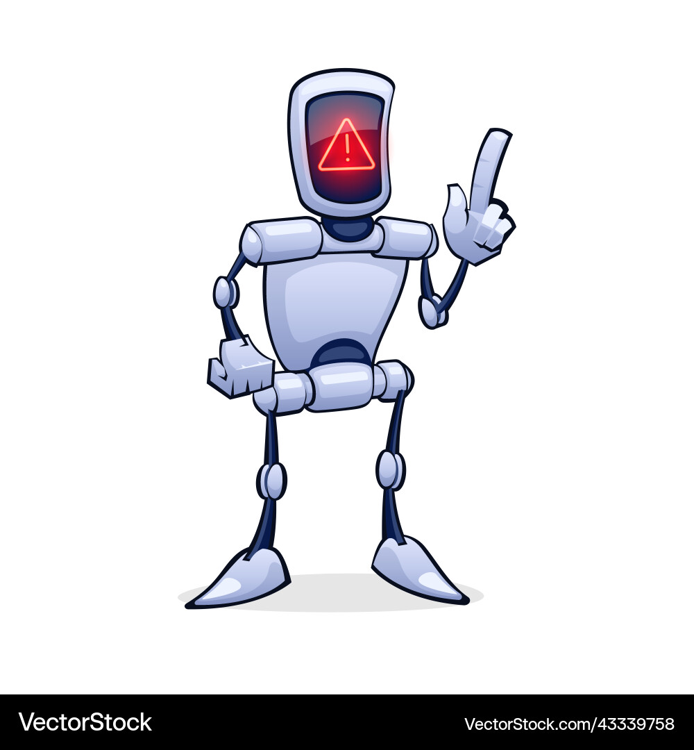 Robot character warns of danger Robot character warns of danger vector image