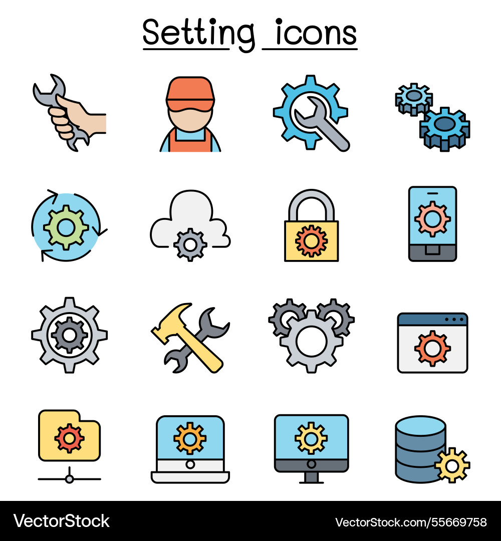 Setting setup configuration maintenance icon set Setting setup configuration maintenance icon set vector image