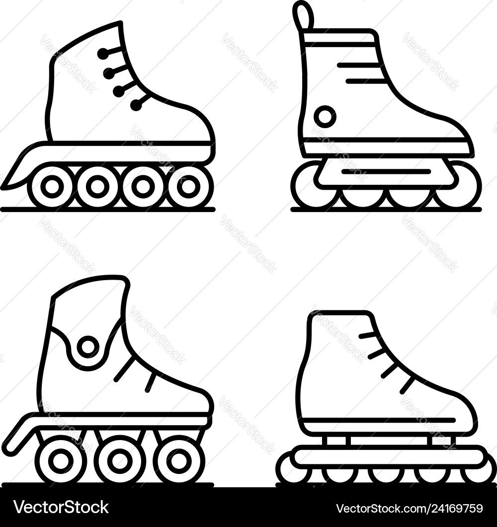 Inline skates icons set outline style Inline skates icons set outline style vector image