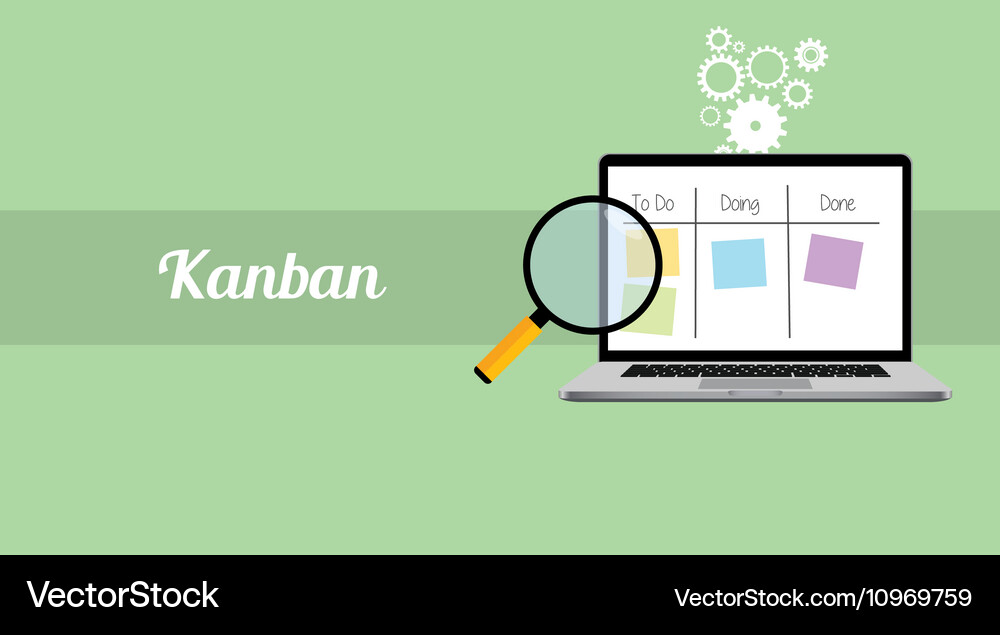 Kanban workflow project management with laptop Vector Image