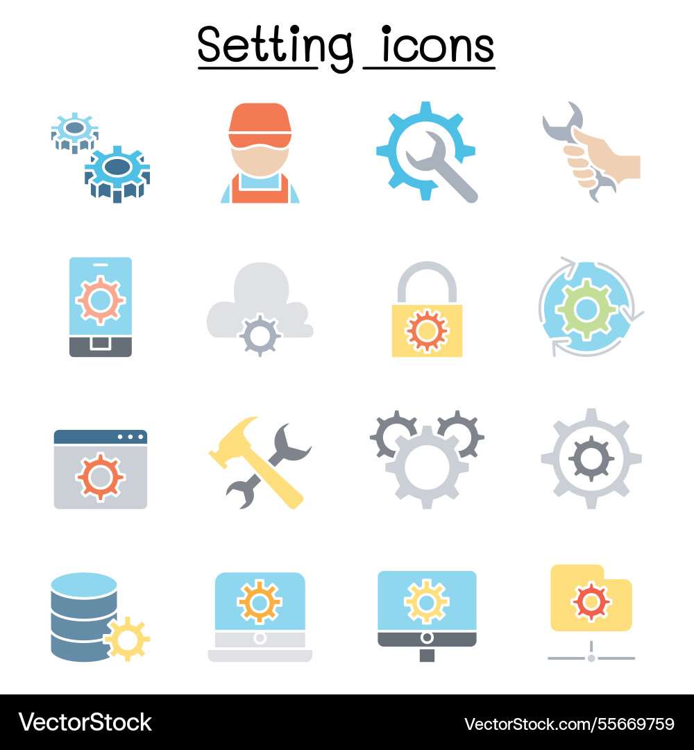Setting setup configuration maintenance icon set Setting setup configuration maintenance icon set vector image