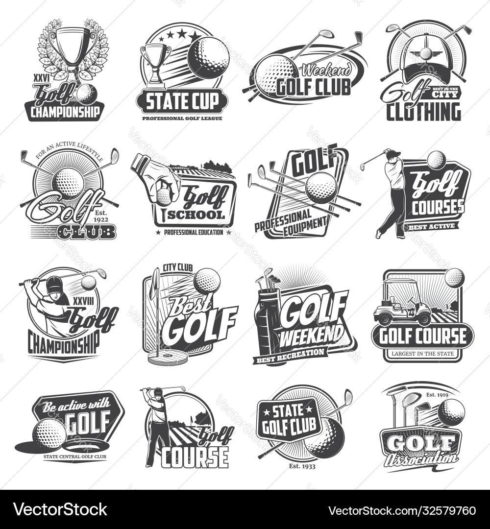 Golf sport icons balls clubs tee holes flag Golf sport icons balls clubs tee holes flag vector image
