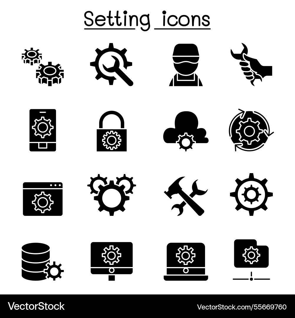 Setting setup configuration maintenance icon set Setting setup configuration maintenance icon set Vector Image