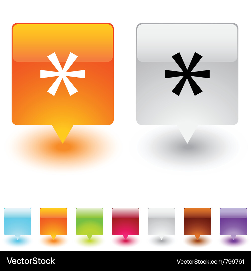 Colorful Square Button with Asterisk vector image