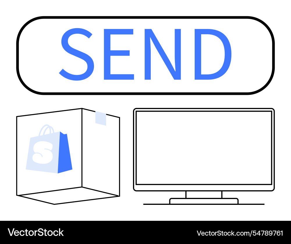 E-commerce concept with send button shipping box E-commerce concept with send button shipping box vector image