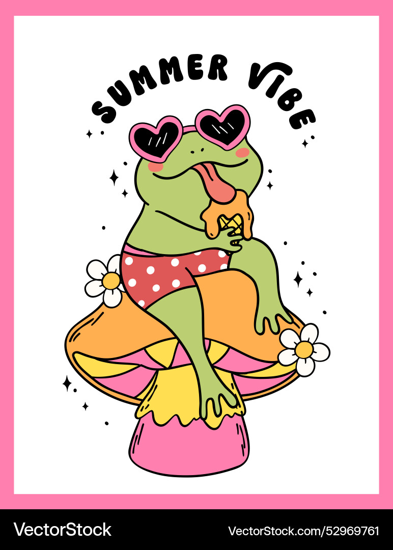 Groovy Retro Sommerfrog mit Eis Vektorbild