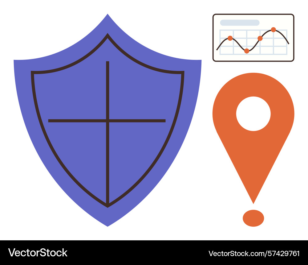 Shield with cross map marker and graph vector image