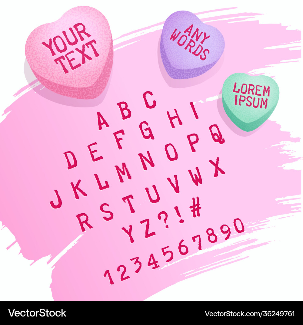 Valentine candy alphabet and hearts vector image