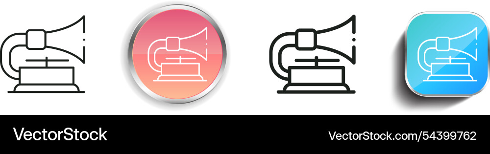 Gramophone icon thin linear regular and button Gramophone icon thin linear regular and button Vector Image