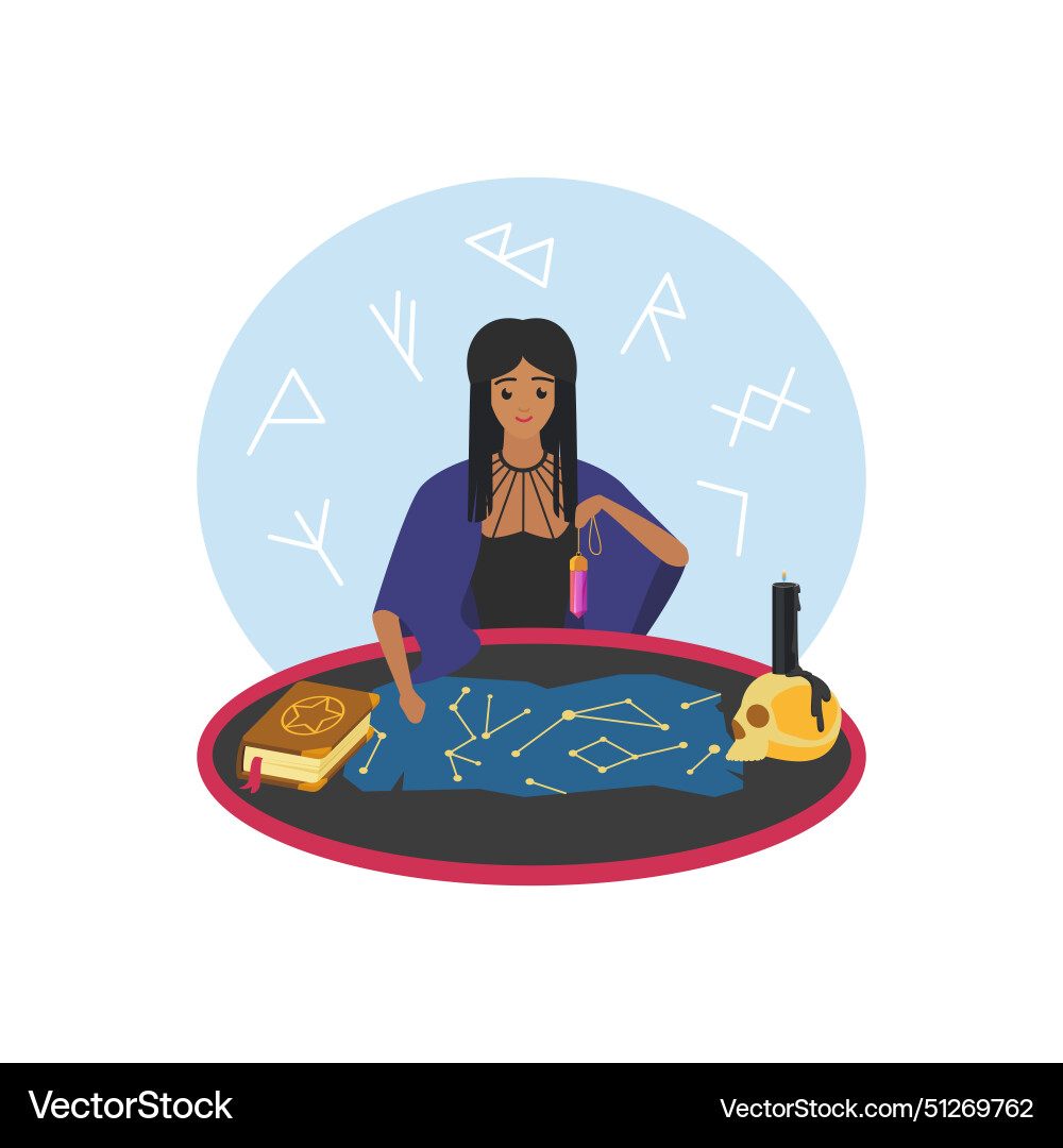 Gypsy fortune telling at table using gemstone Vector Image