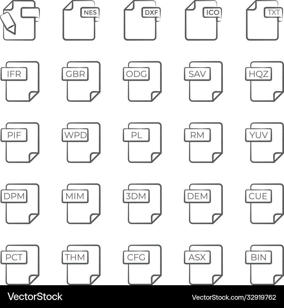 Line icons set file types vector image