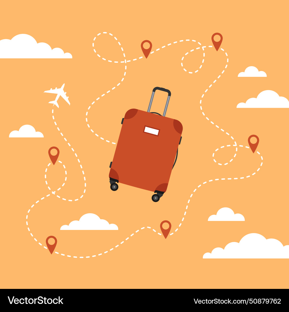 Luggage with dashed route line address points Luggage with dashed route line address points Vector Image