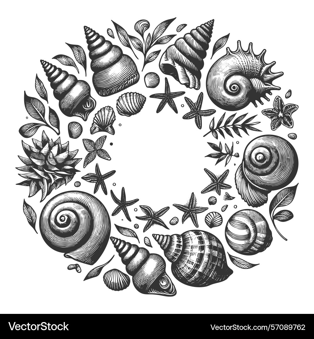 Sea shell collection engraving Royalty Free Vector Image