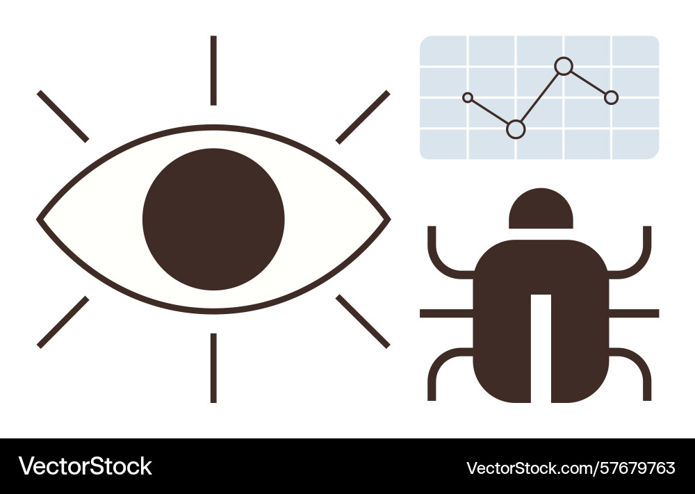 Eye tracking graph and bug representing data Eye tracking graph and bug representing data vector image