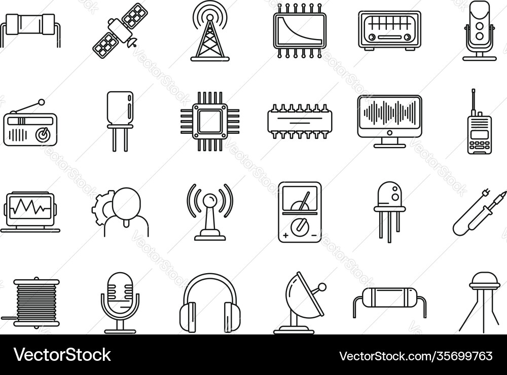 Radio engineer tool icons set outline style Radio engineer tool icons set outline style vector image