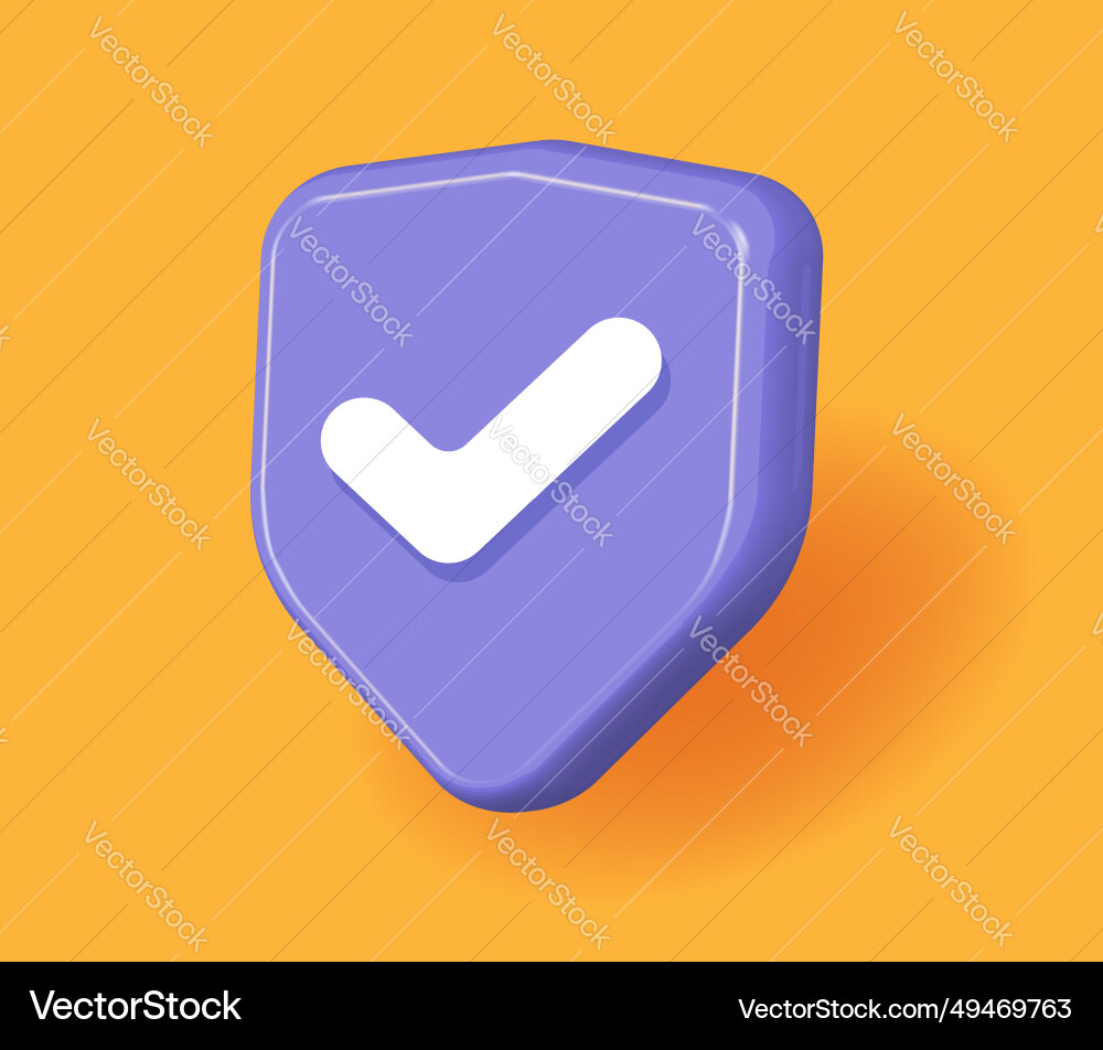 Shield secure check mark 3d icon render graphic Vector Image