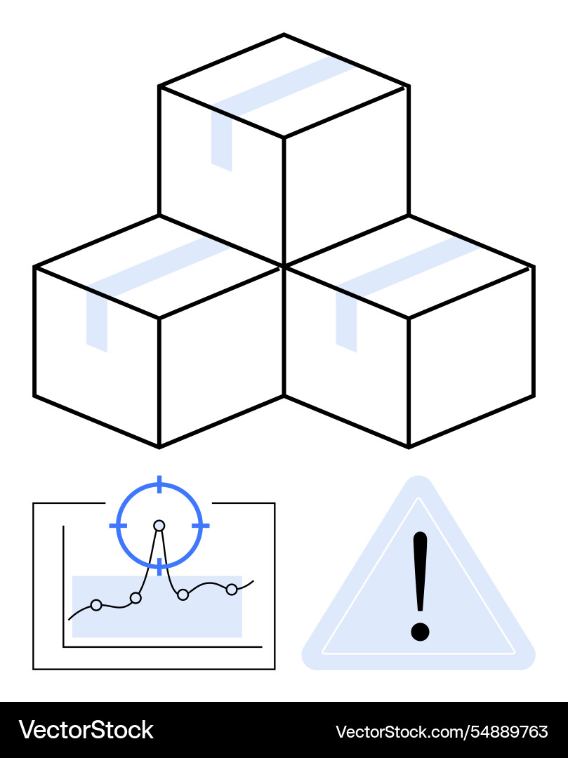Shipping boxes with analytics target and warning vector image