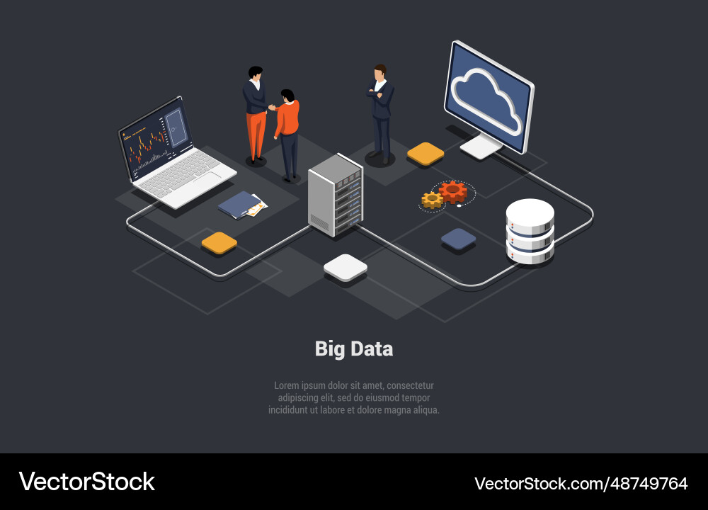 Big data processing center cloud database server vector image