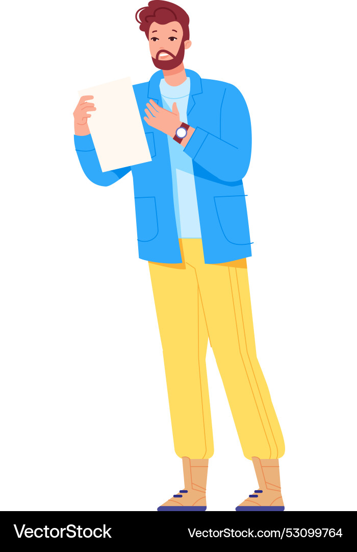 Man read from paper sheet actor color character Man read from paper sheet actor color character vector image