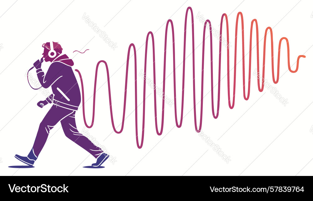 Man running with abstract wavy sound lines Vector Image