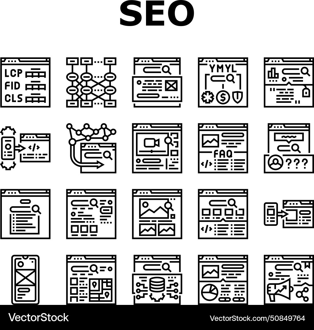 Seo digital optimization strategy icons set Vector Image