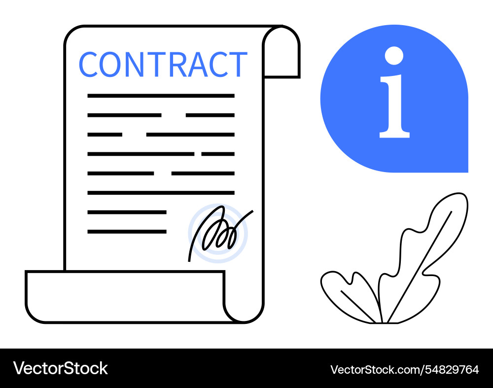 Signed contract document with information icon Signed contract document with information icon Vector Image