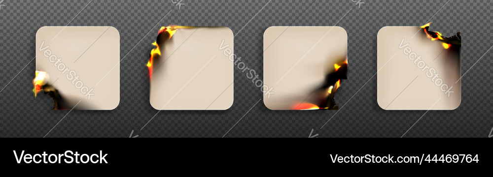 Square paper sheets with burning rounded angles Vector Image