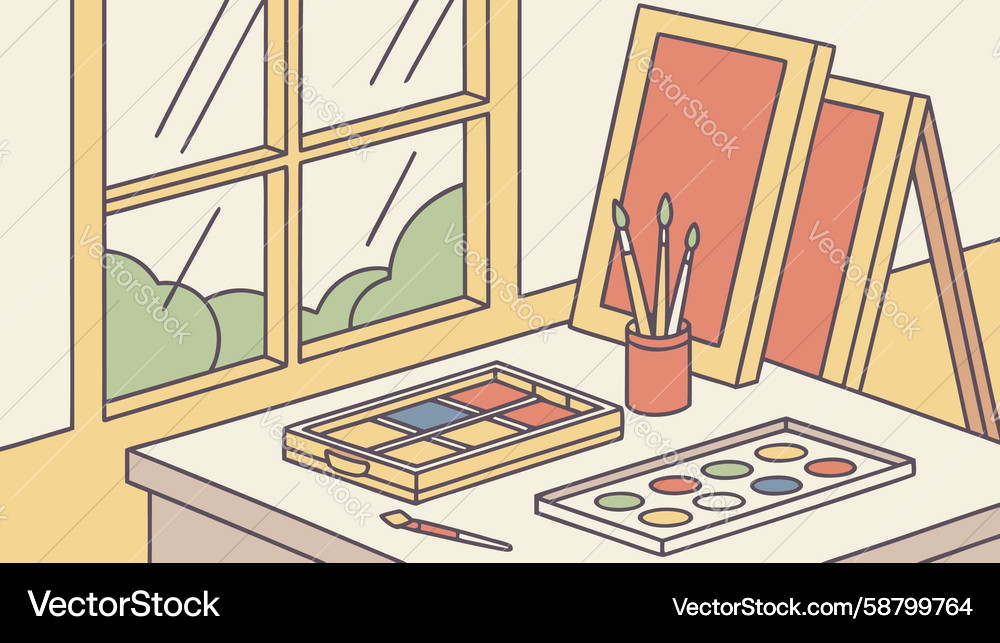 Window view of artists workspace design Vector Image
