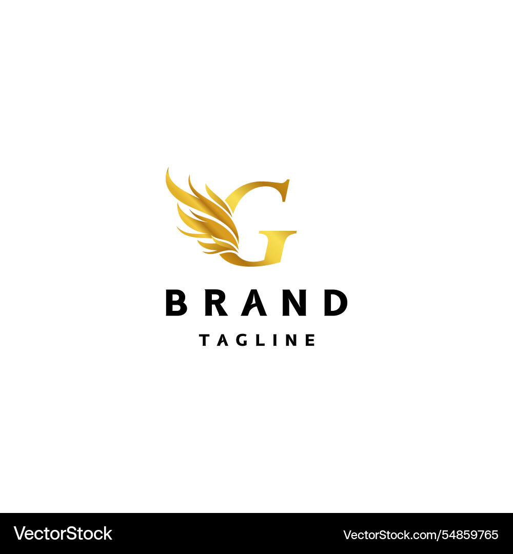 Anfangsbuchstaben g mit goldenen Flügeln Logo Design Anfangsbuchstaben g mit goldenen Flügeln Logo Design vektorbild