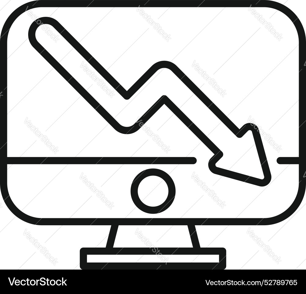 Computer screen showing graph going down icon Computer screen showing graph going down icon vector image