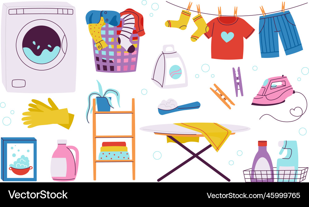 Home laundry elements iron and wash machine Home laundry elements iron and wash machine vector image