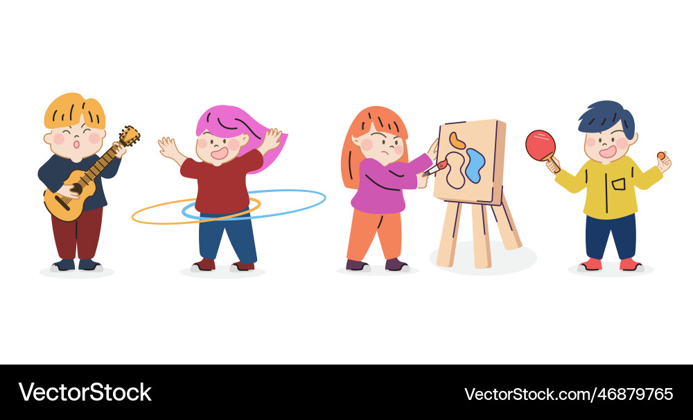 Set süße glückliche kleine Junge und Mädchen Hobbys spielen Set süße glückliche kleine Junge und Mädchen Hobbys spielen vektorbild