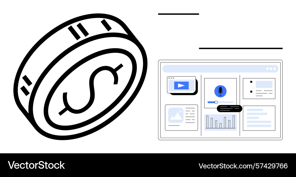 Dollar coin and web interface with analytics vector image
