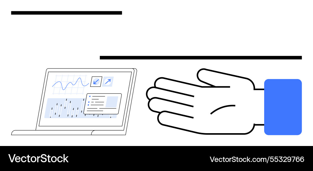 Hand pointing at laptop displaying data charts Hand pointing at laptop displaying data charts vector image