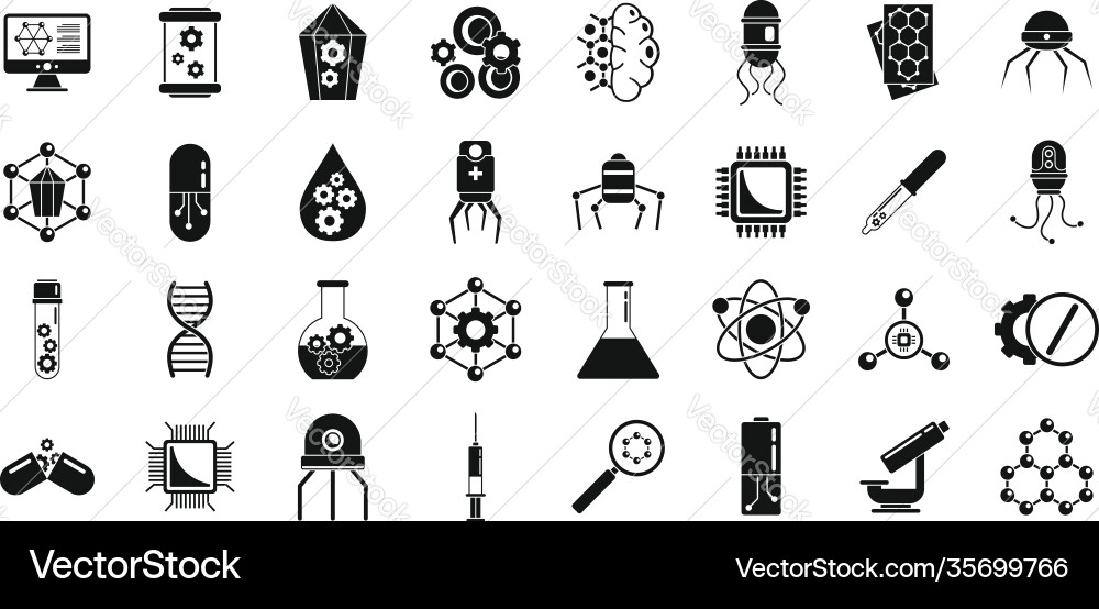 Nanotechnology lab icons set simple style Nanotechnology lab icons set simple style vector image