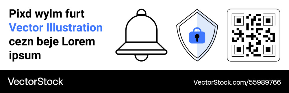 Notification bell secure shield with lock and qr Notification bell secure shield with lock and qr vector image