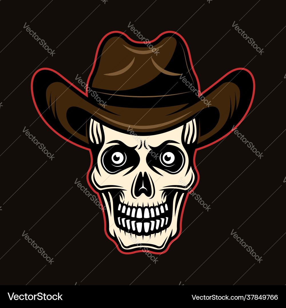 Skull in Cowboy Hat Vector Image
