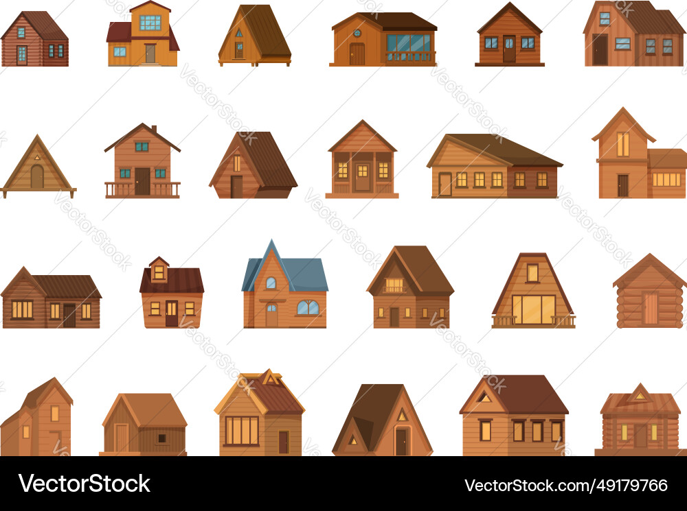 Wooden Cabin Icons - Cottage Style Vector Image
