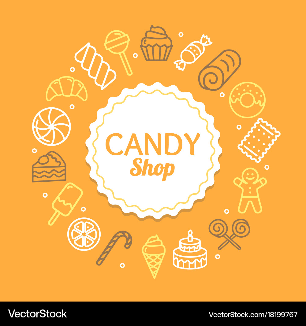 Candy shop color round design template line icon Vector Image