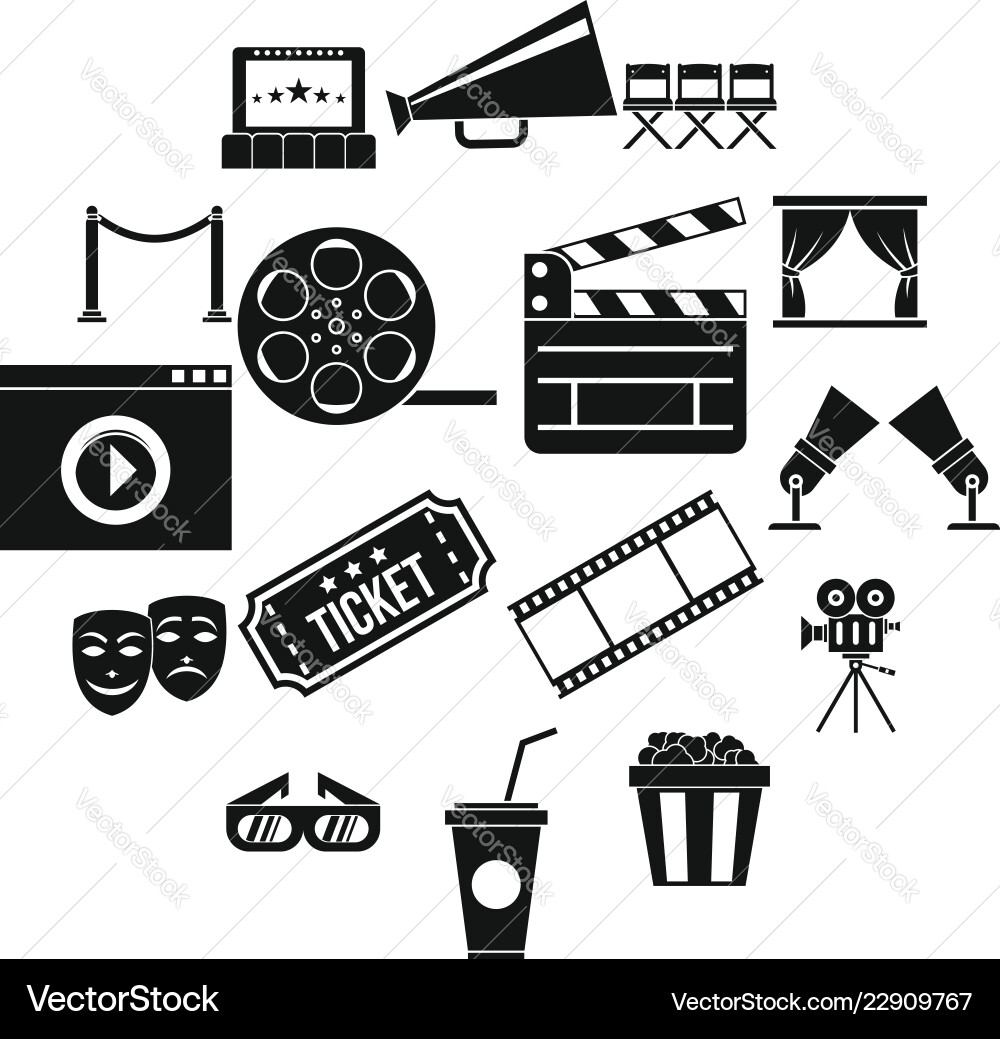 Cinema Icon Set - Film & Theatre Vector Image