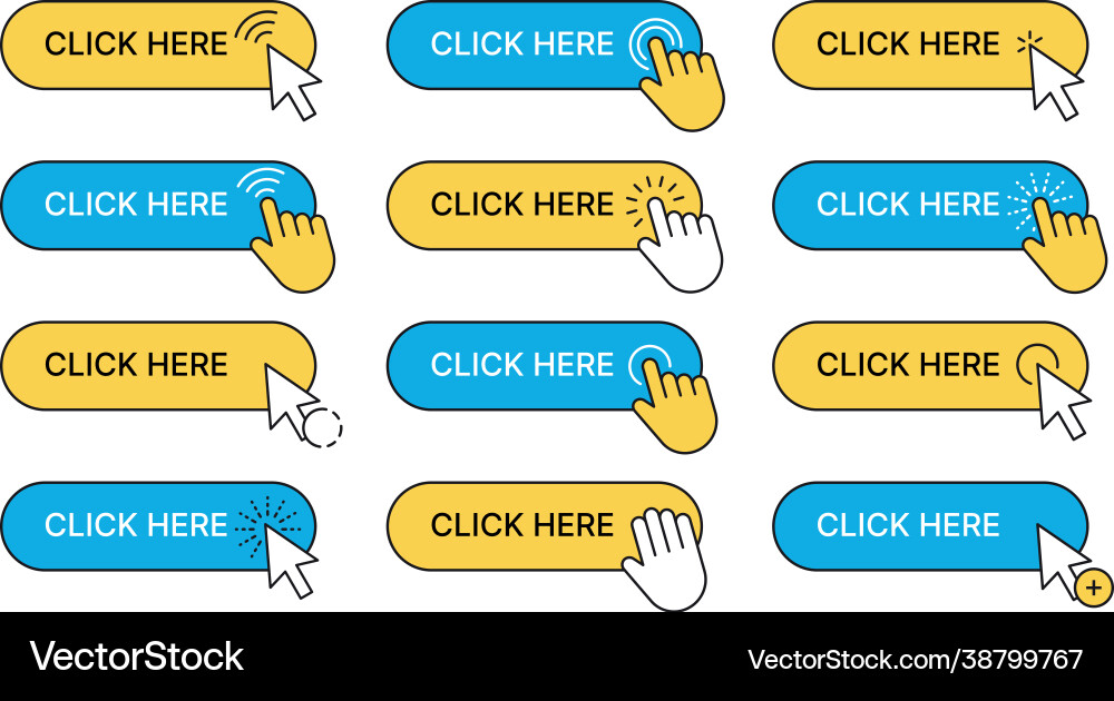 Click Here Buttons - Web UI Navigation vector image