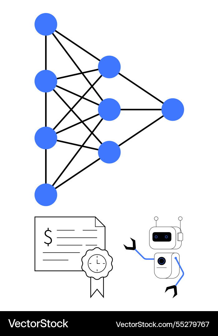 Neural network diagram with nodes connected vector image