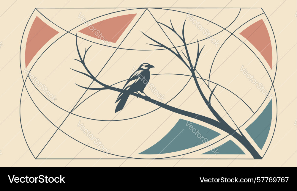 Perched bird on branch with abstract circle Vector Image