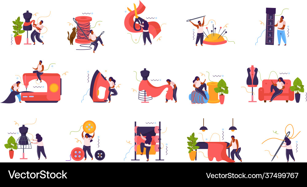 Tailoring flat icons collection Tailoring flat icons collection vector image